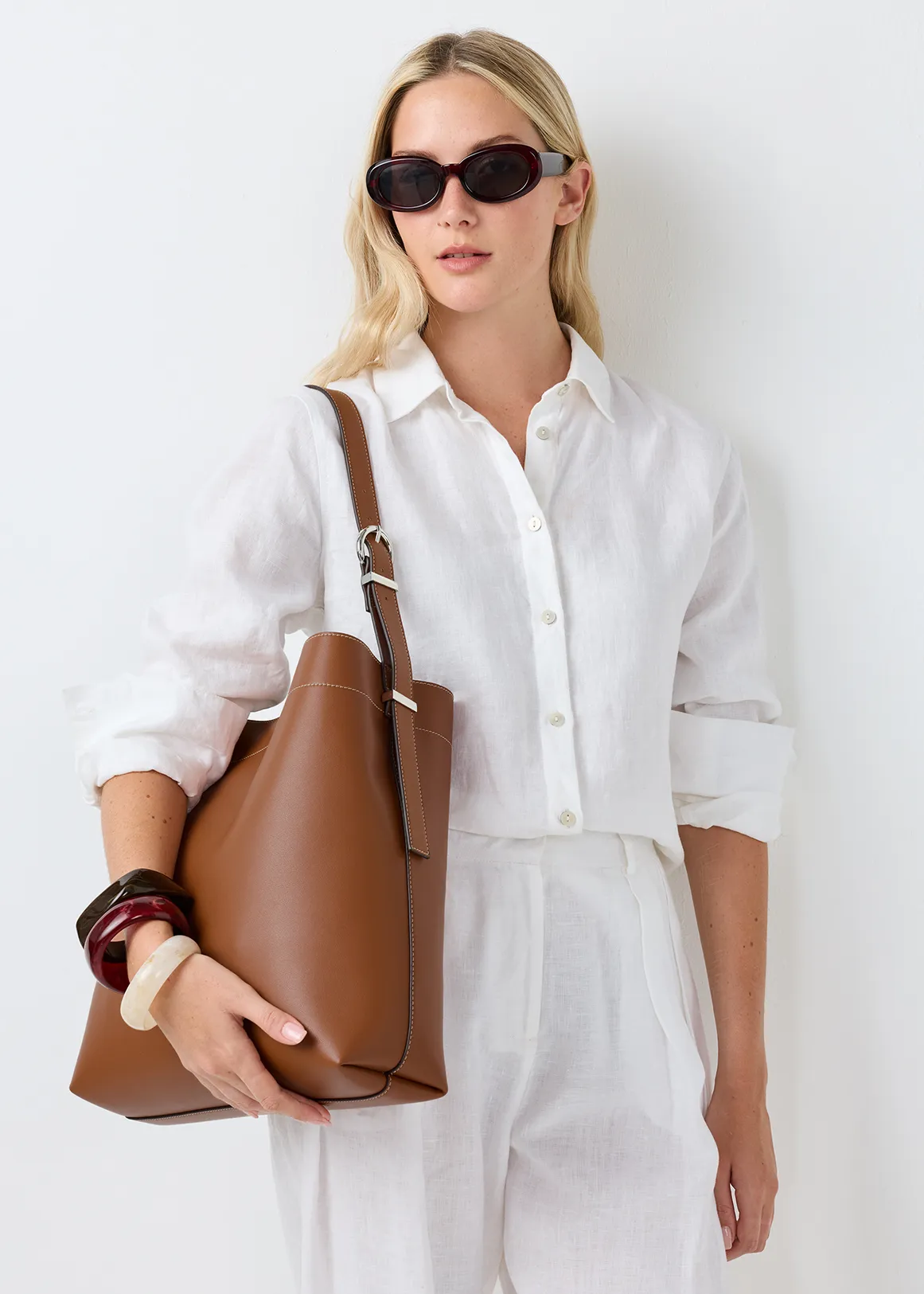 Topstitch Hobo Bag - TAN