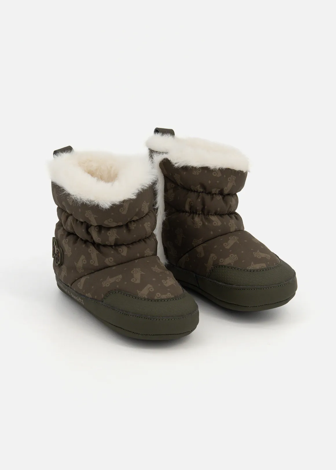 Truck Print Pram Snow Boots - X GREEN