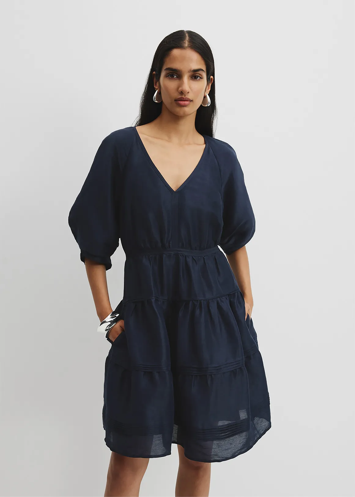 Tuck Detail Mini Dress - NAVY