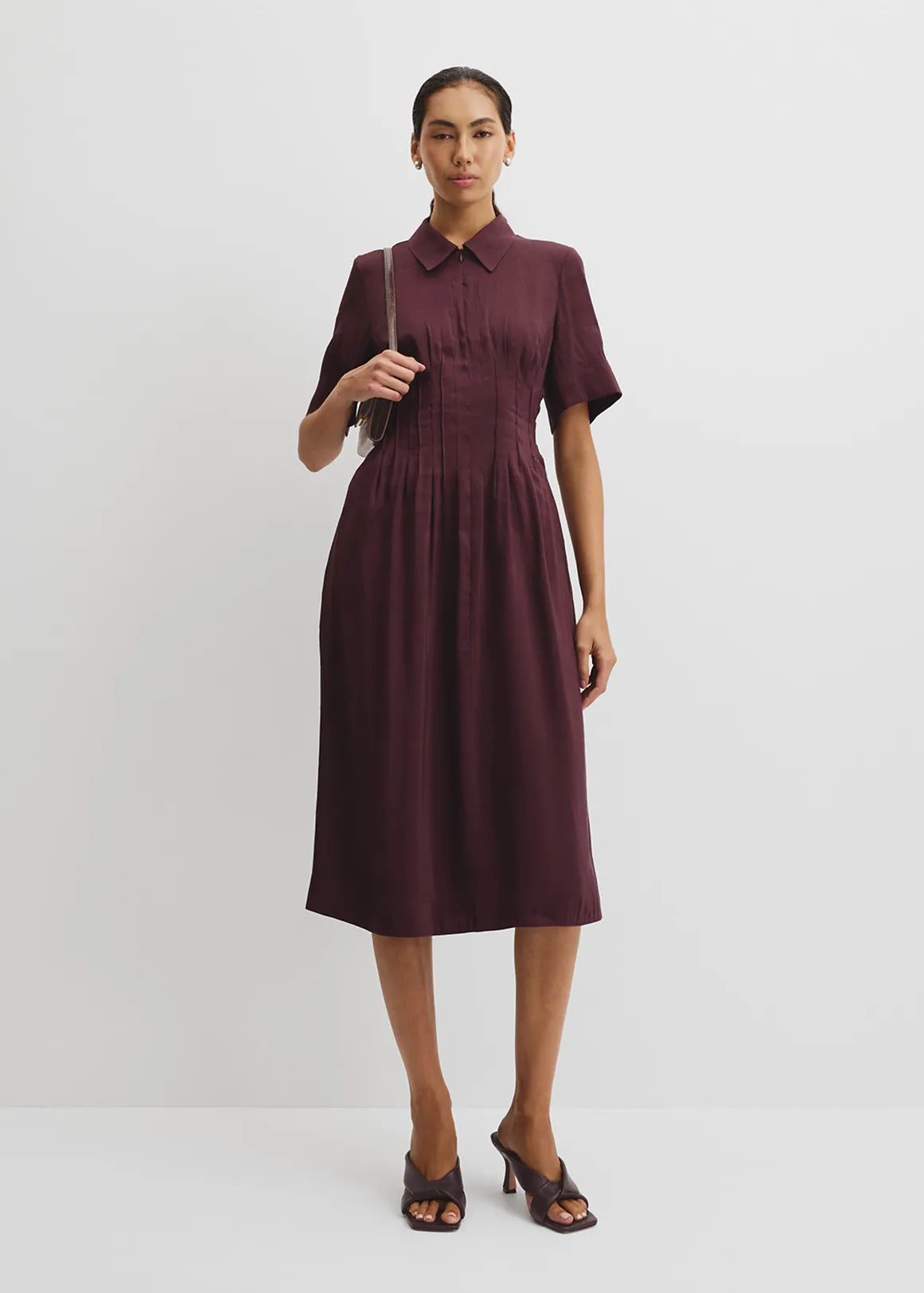 Tuck Detail Shirt Dress - PLUM