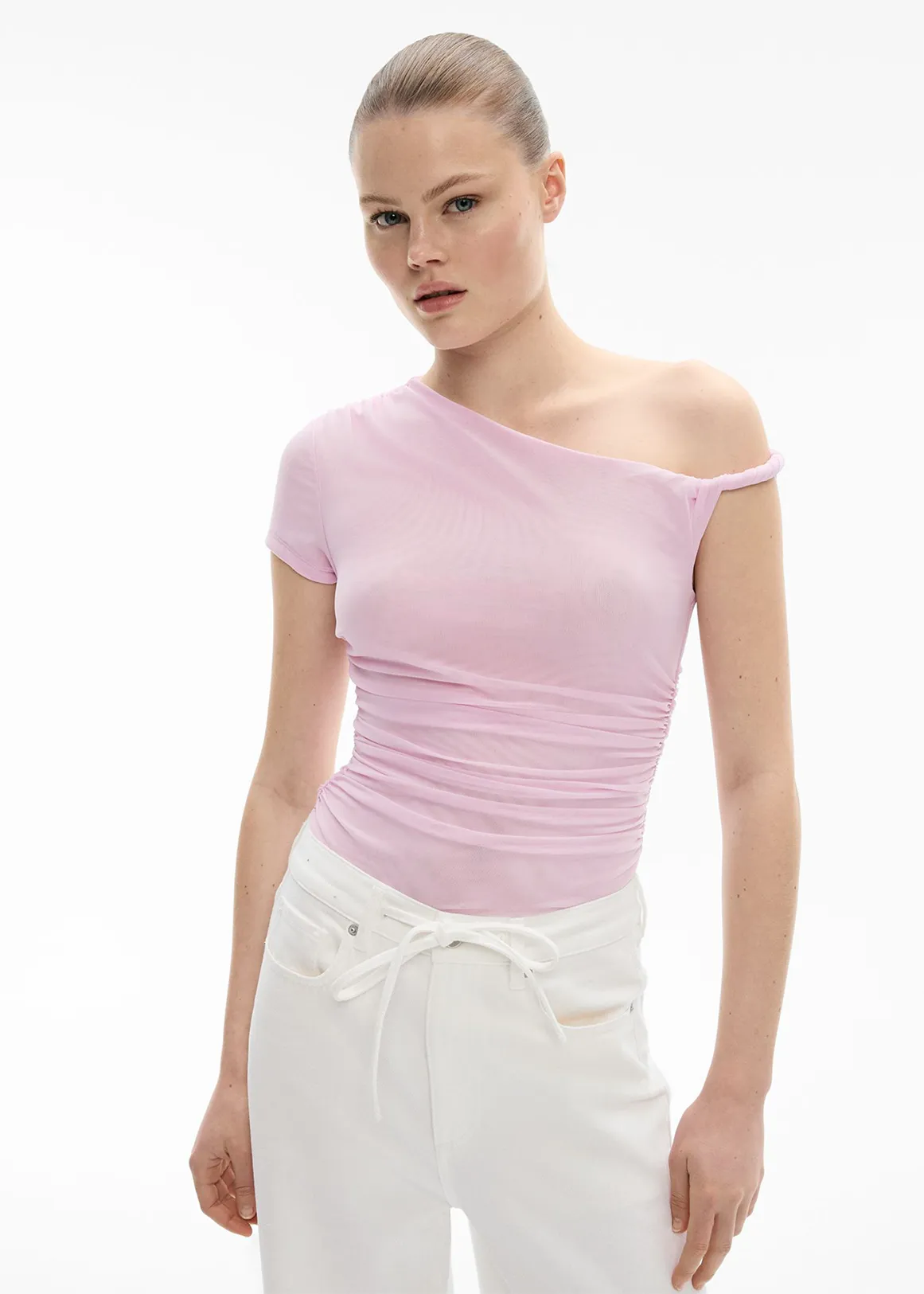 Twist Mesh Bodysuit - CANDY PINK