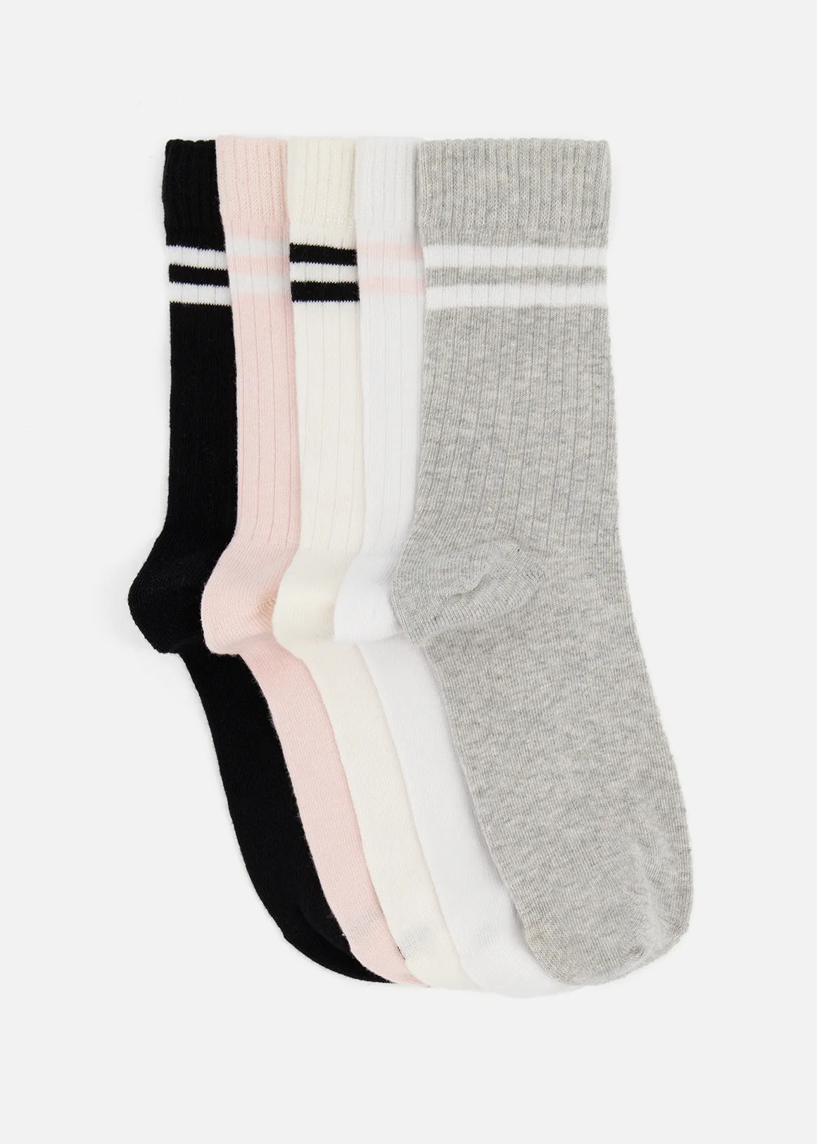 Two Stripe Cotton Rich Anklets 5 Pack - X NATURAL