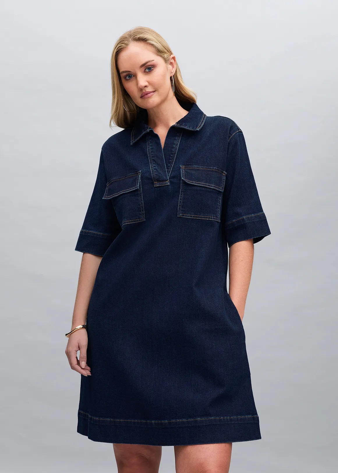 Utility Denim Shirt Dress - INDIGO