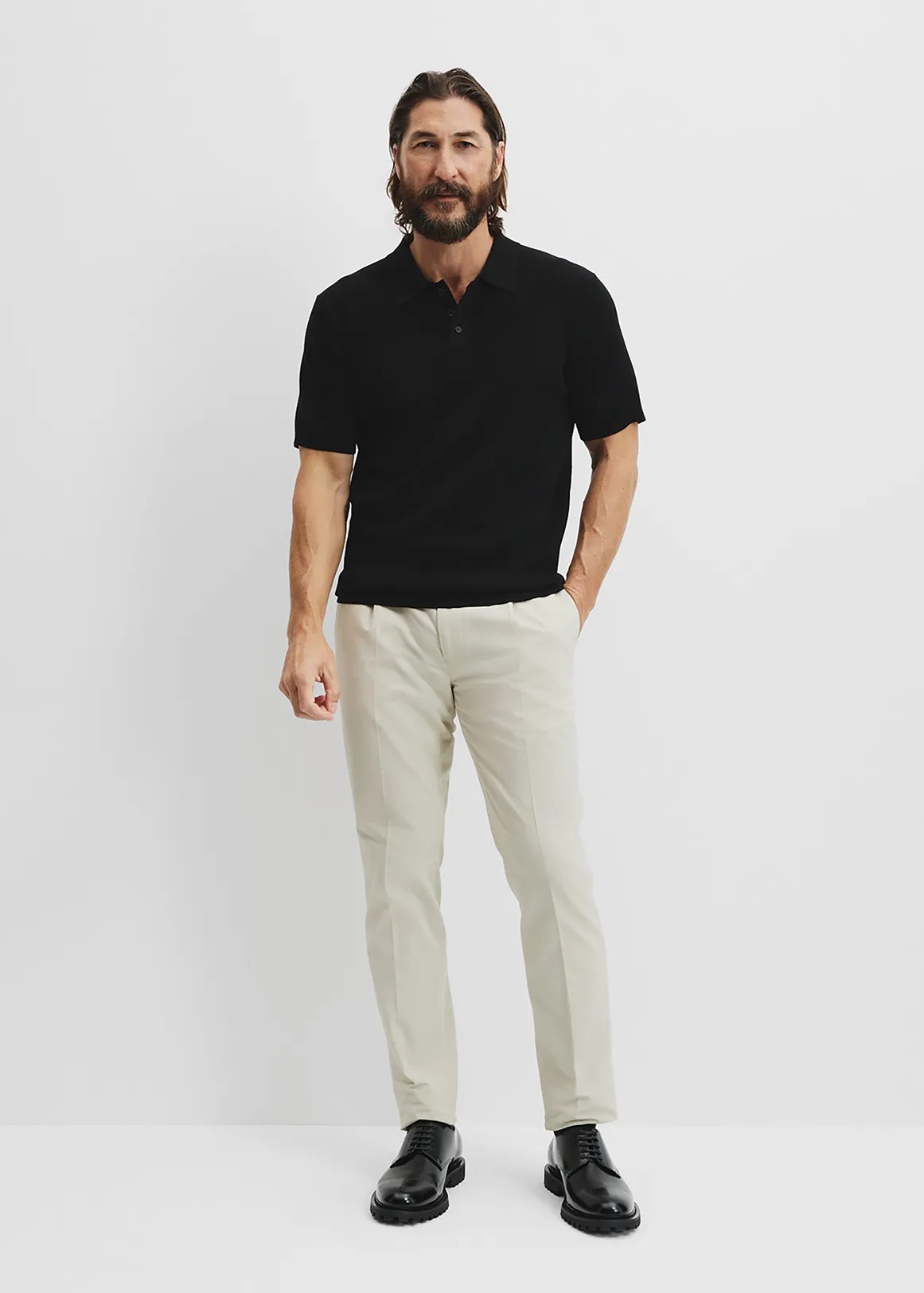 Verified Australian Merino Wool Rib Button Polo - BLACK