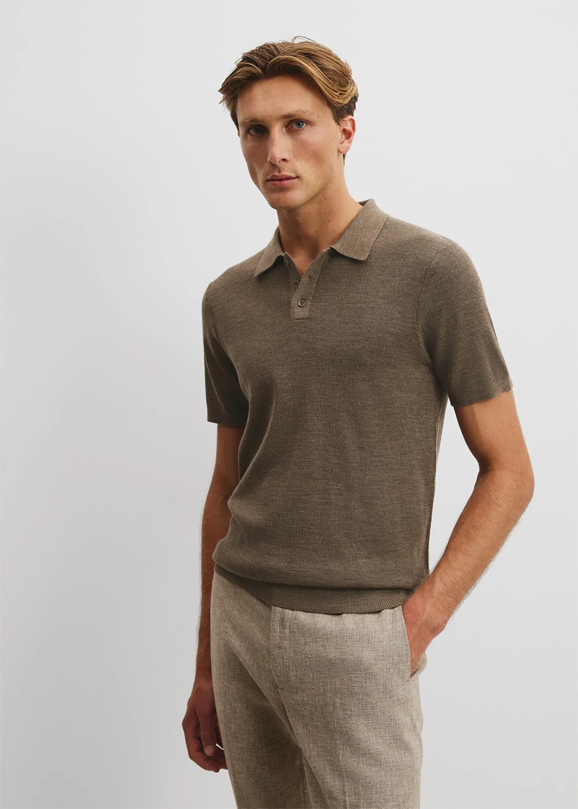 Verified Australian Merino Wool Rib Button Polo - CHESTNUT MELANGE