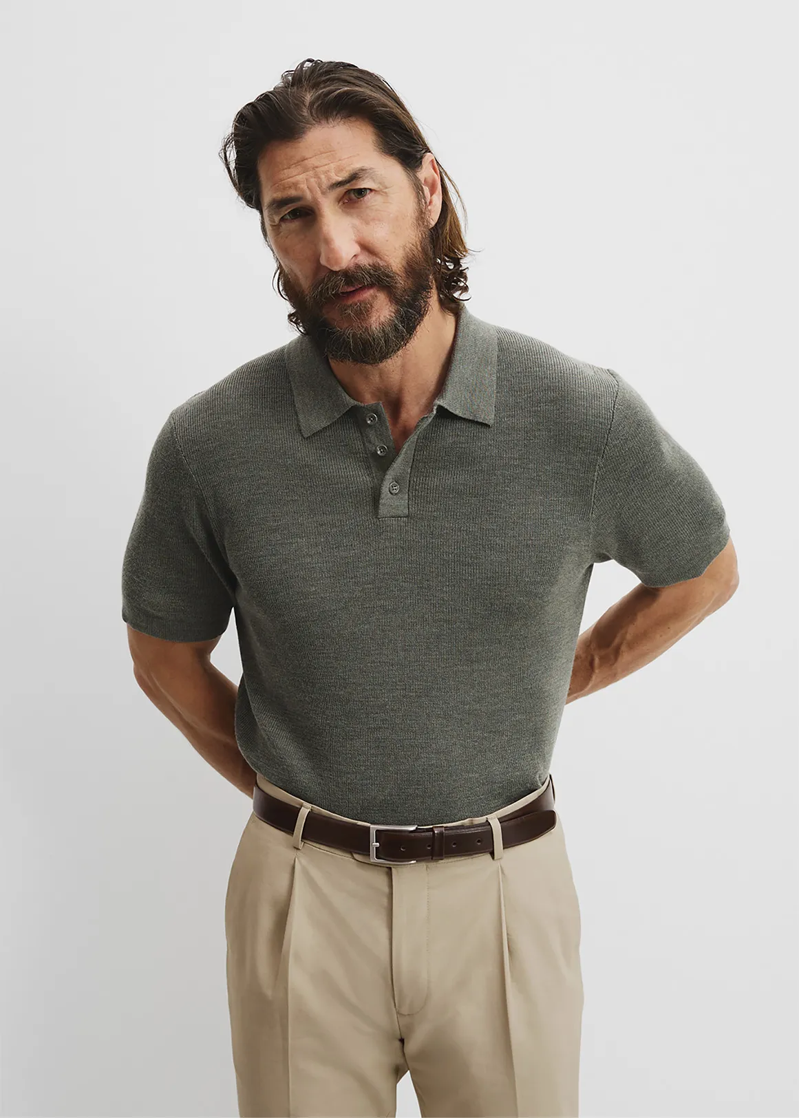 Verified Australian Merino Wool Rib Button Polo - EVERGREEN MELANGE