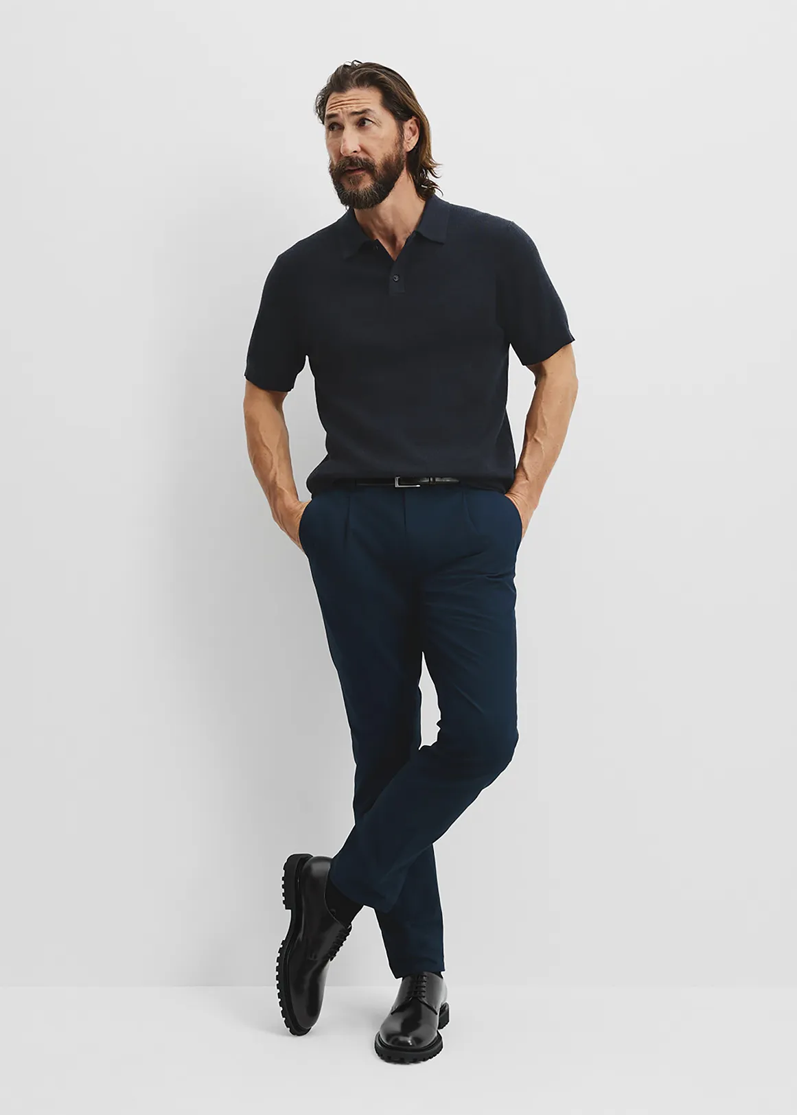 Verified Australian Merino Wool Rib Button Polo - NAVY MELANGE