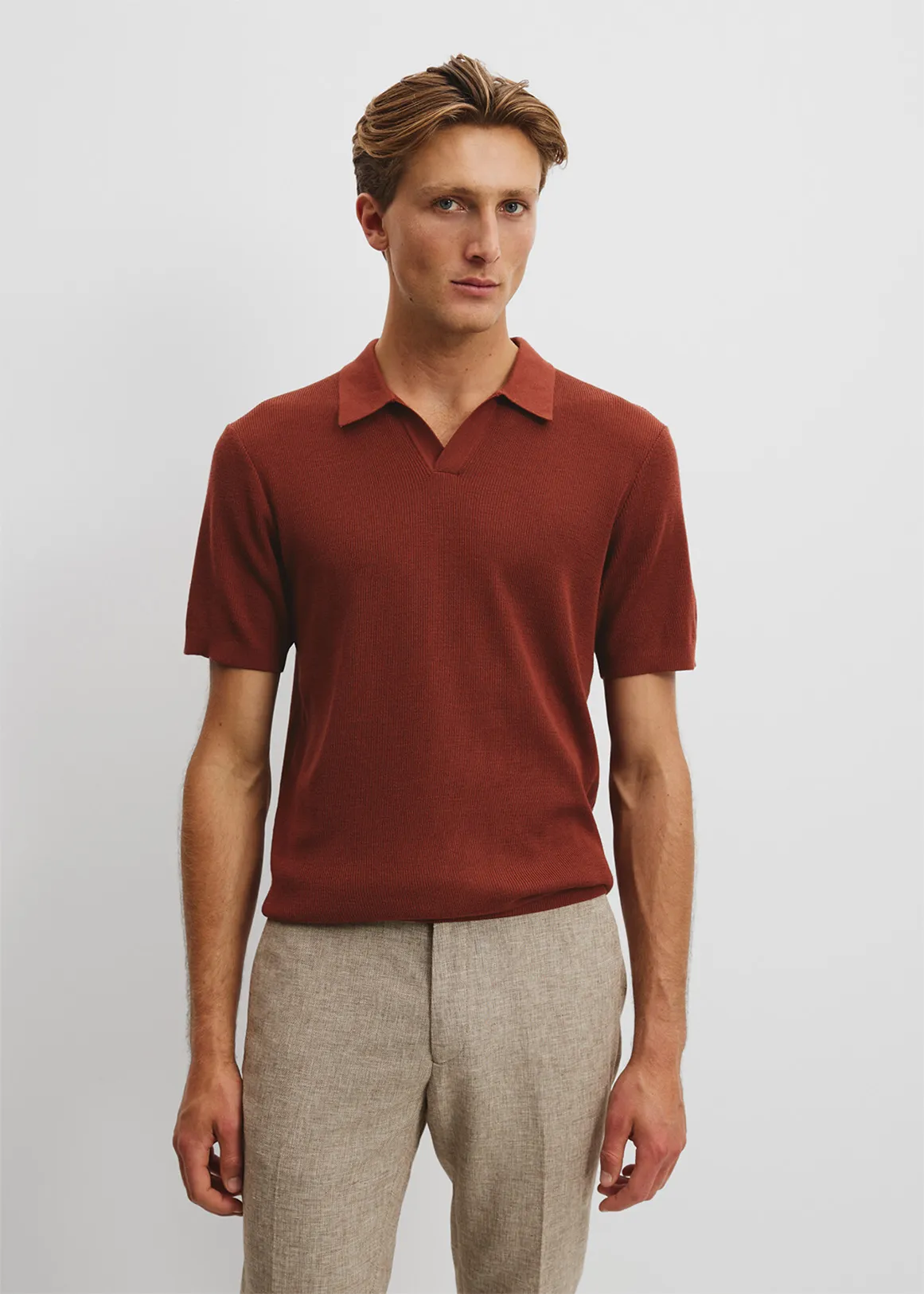Verified Australian Merino Wool Rib Trophy Polo - RHUBARB