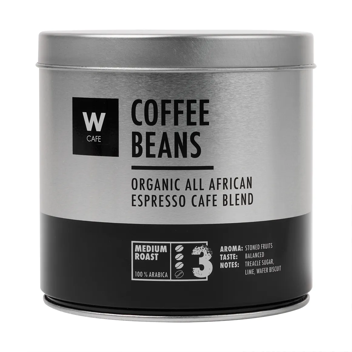 WCafe Organic All African Espresso Cafe Blend Beans in Tin 250 g