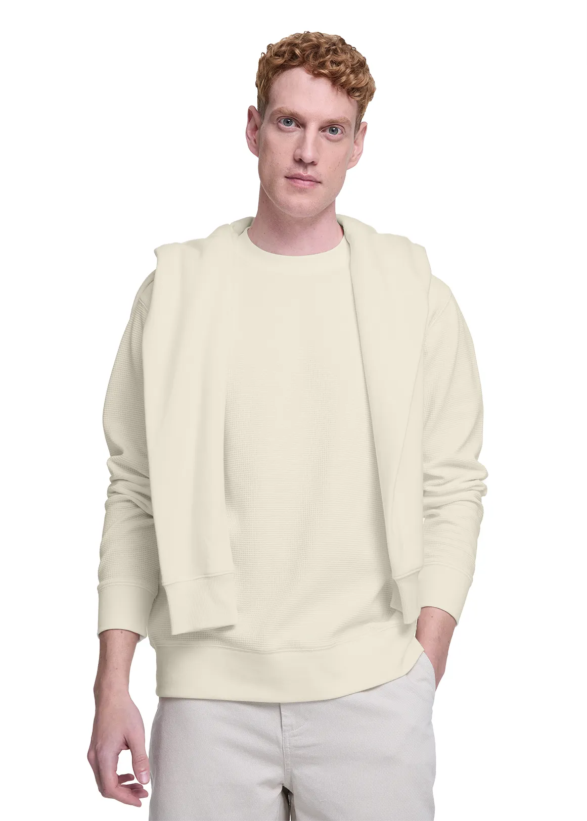 Waffle Knit Cotton Sweatshirt - BONE