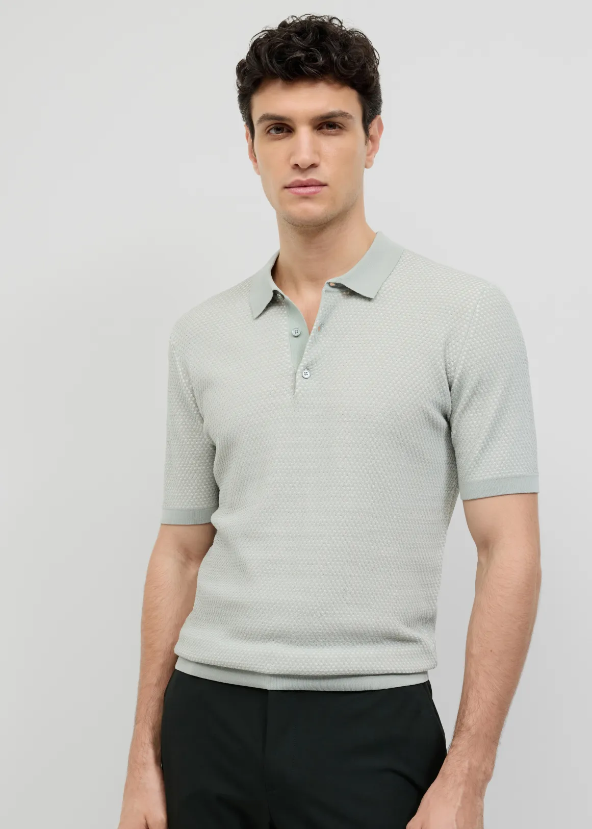 Waffle Lightweight Knit Polo - SAGE