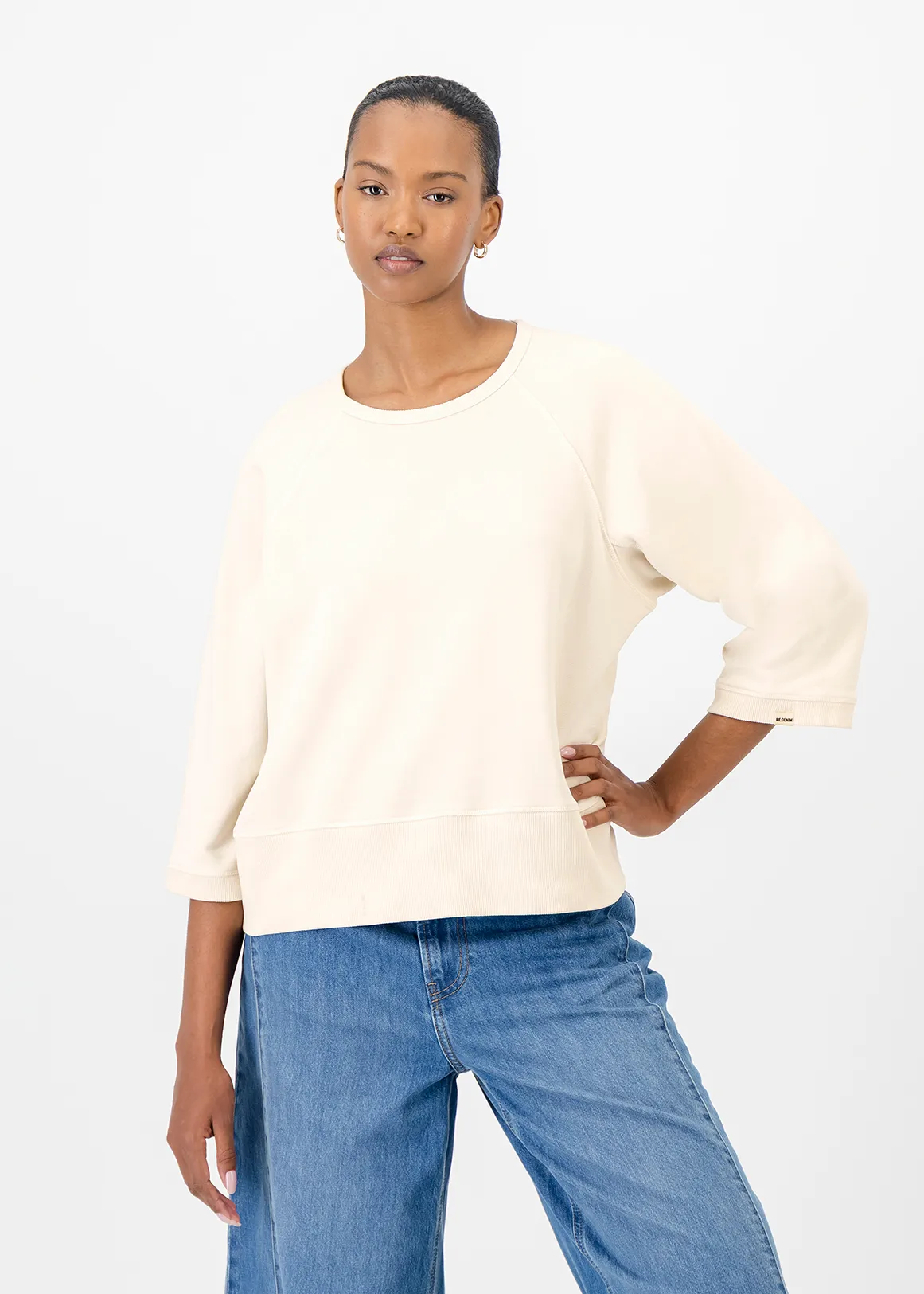 Washed Relaxed Fit Raglan Cotton Sweatshirt - CREAM