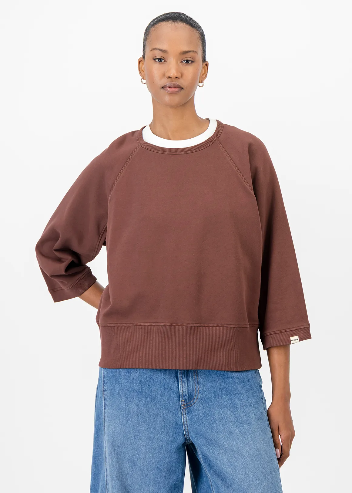 Washed Relaxed Fit Raglan Cotton Sweatshirt - RUST