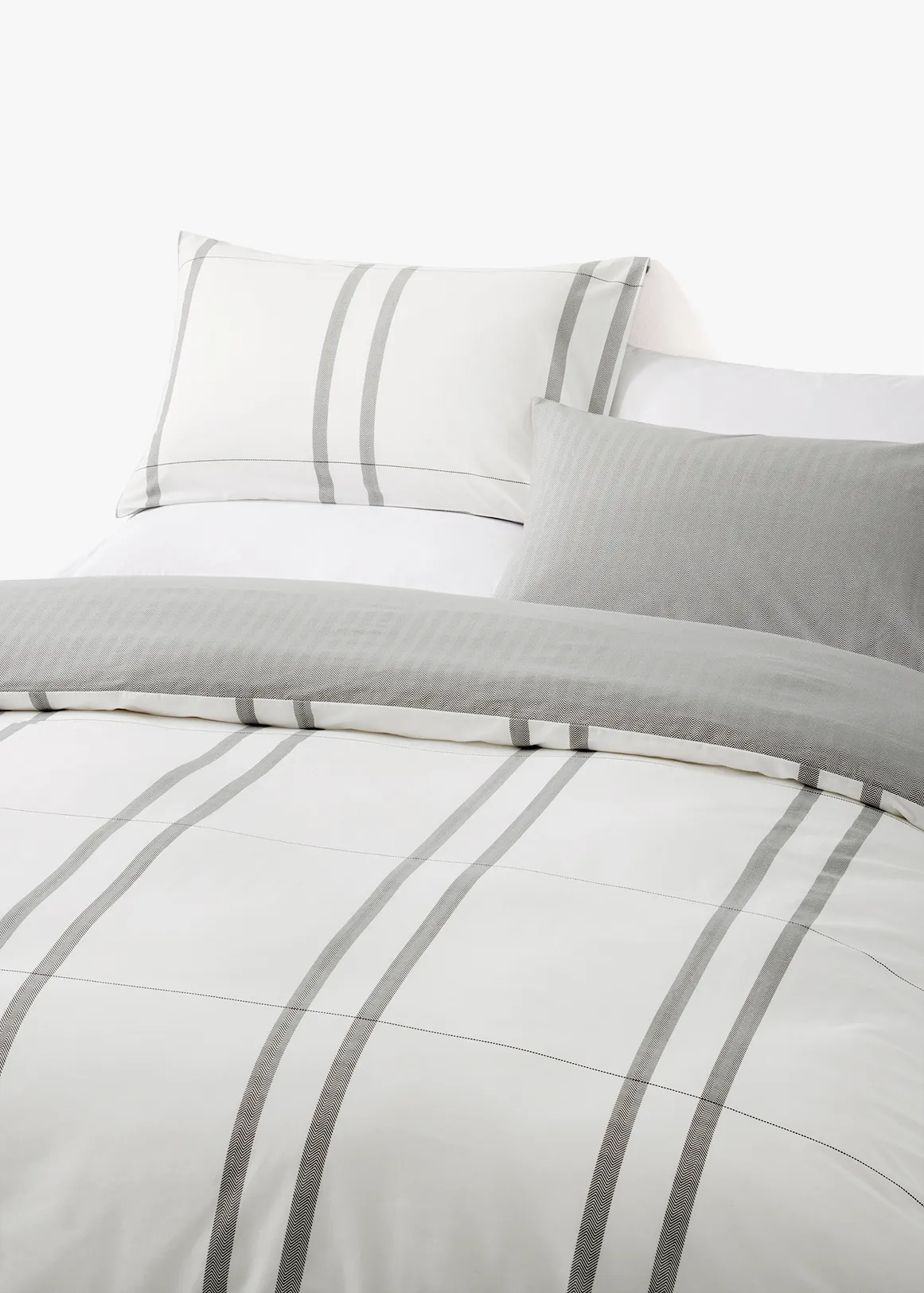 Weston Stripe 144TC Cotton Duvet Cover Set - GREY