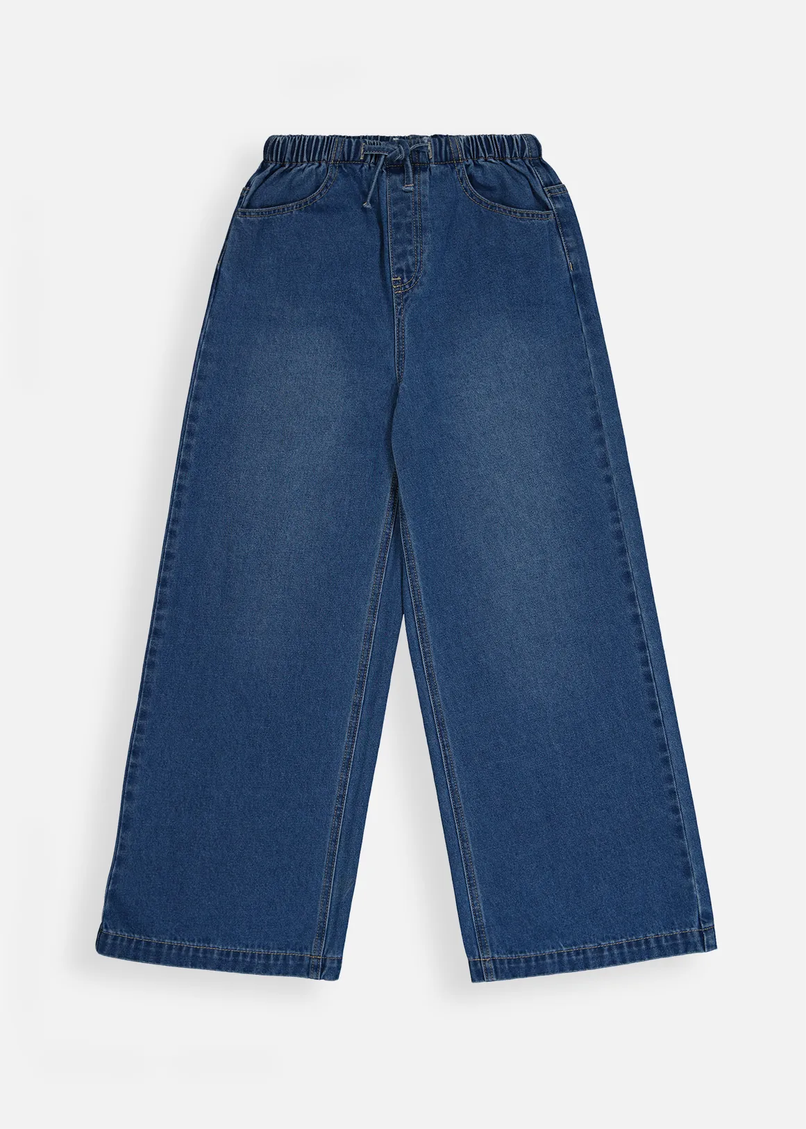 Wide Leg Drawstring Jeans - MEDIUM BLUE