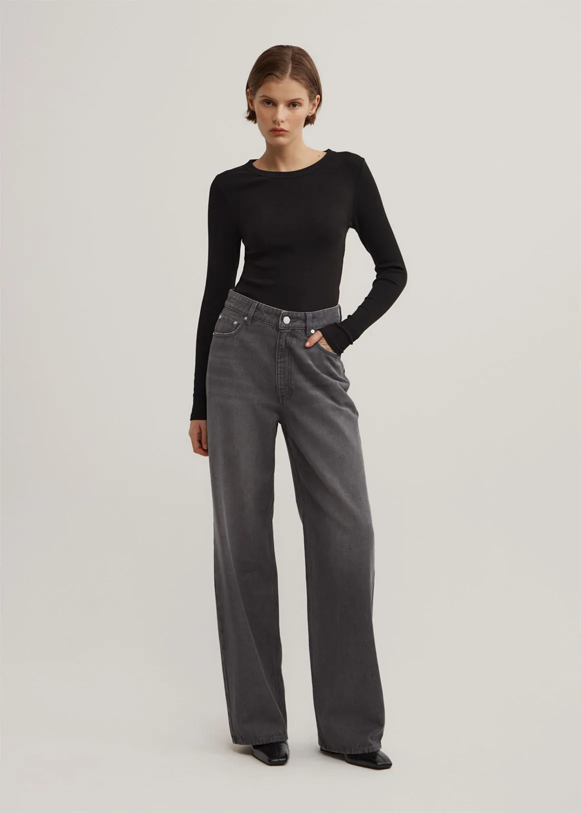 Wide Leg Jeans - FADED GREY