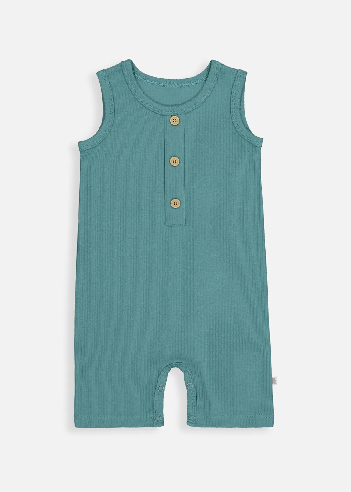 Wide Rib Henley Romper - TEAL