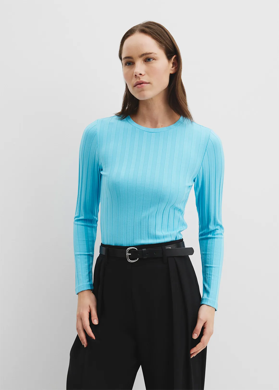 Wide Rib Long Sleeve T-Shirt - SEA BLUE