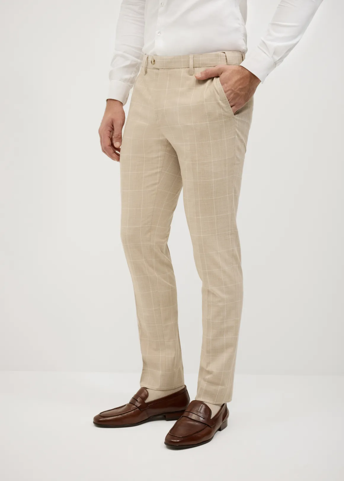 Windowpane Check Tailored Pant - NATURAL WINDOWPANE