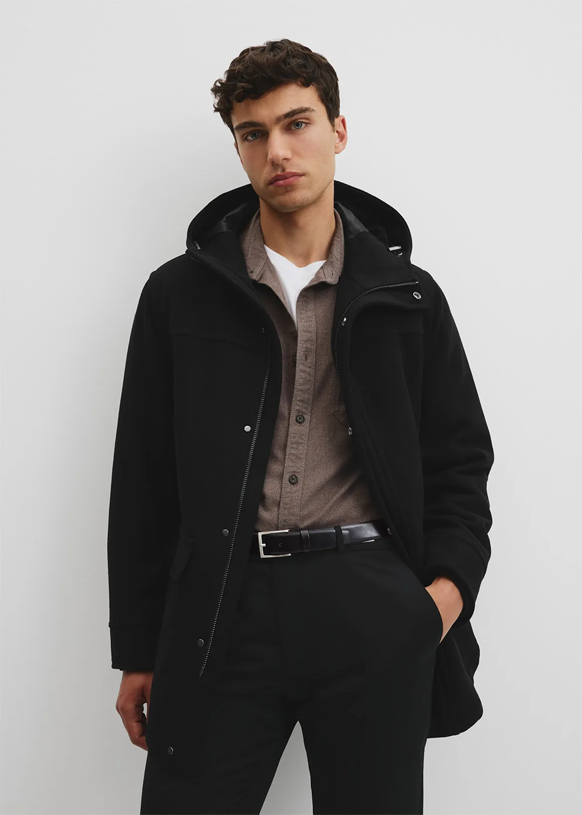 Wool Blend Duffle Coat - BLACK