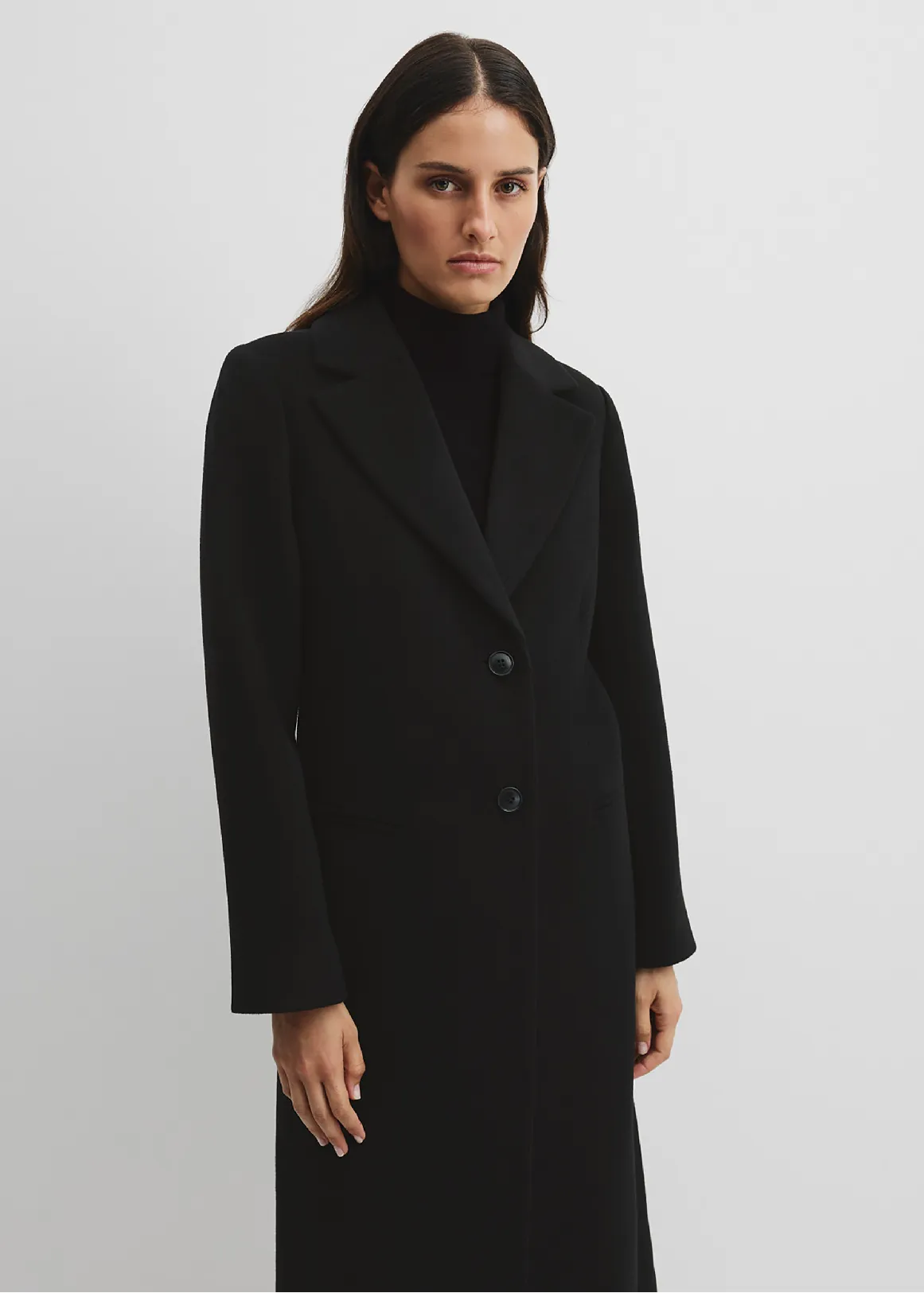 Wool Felt Long Coat - BLACK
