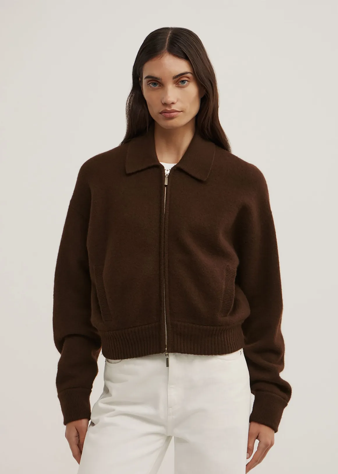 Wool Knit Bomber Jacket - ESPRESSO