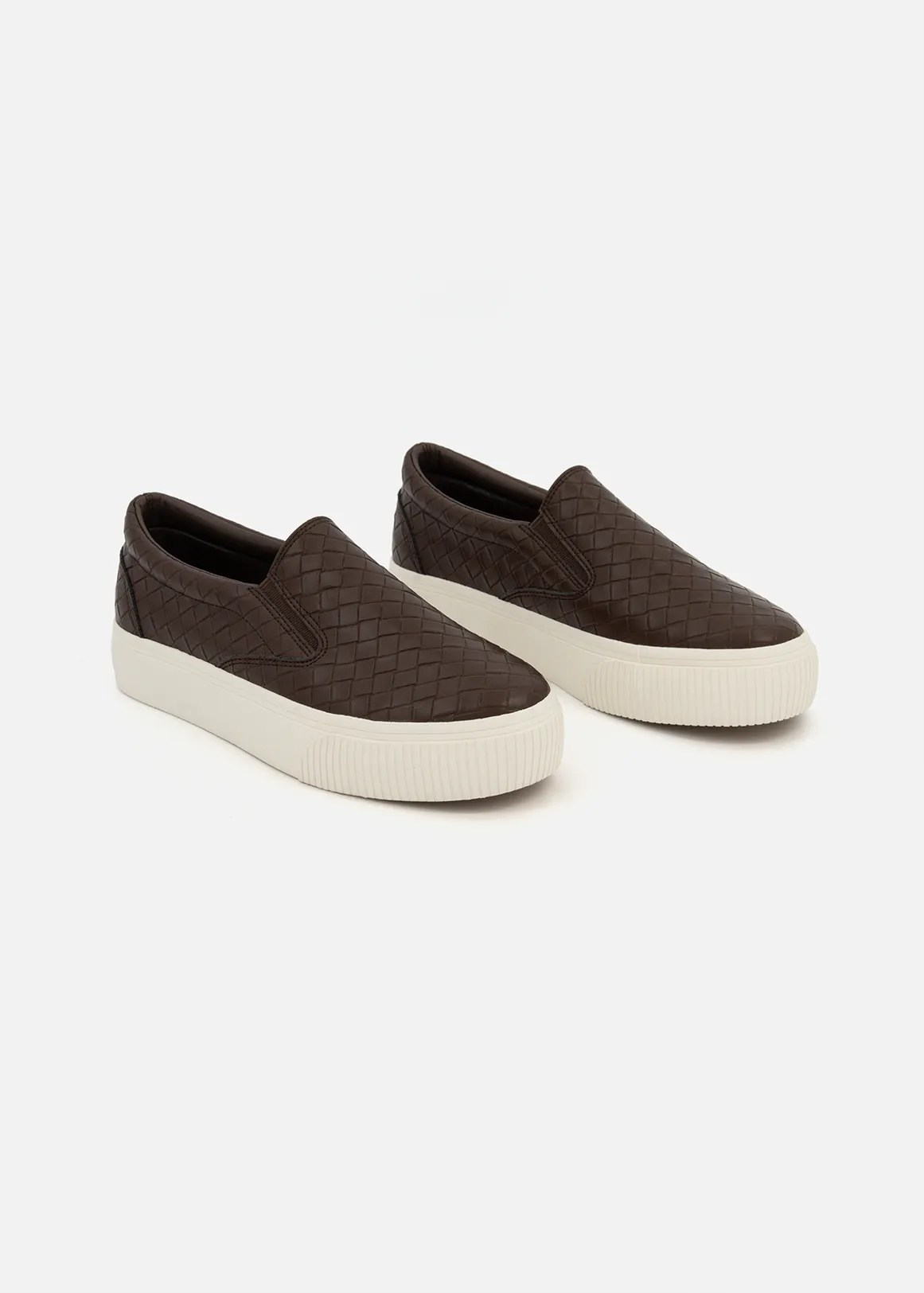 Woven Slip-on Platform Sneakers - BROWN