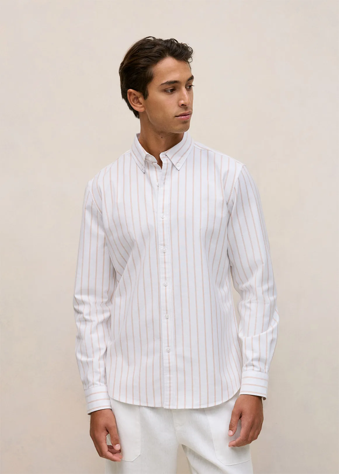Yard Stripe Oxford Long Sleeve Shirt - WHITE