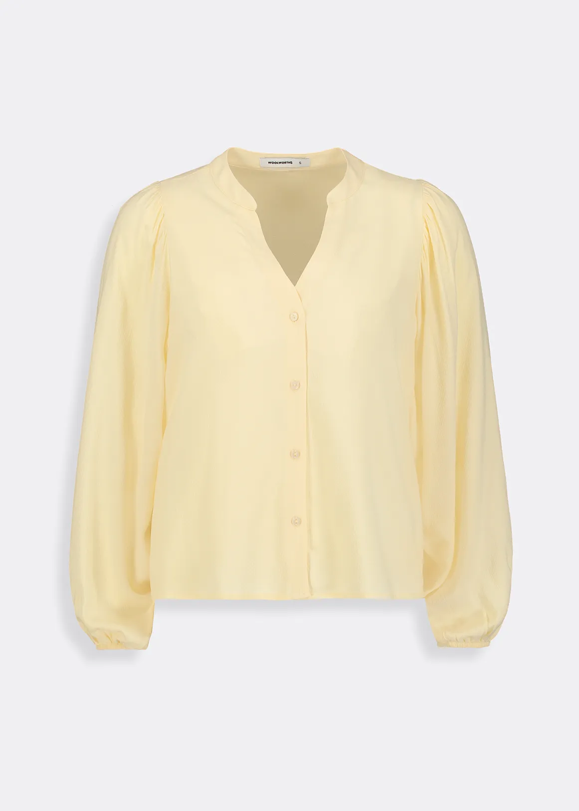 Yellow Balloon Sleeve Split Mandarin Blouse - LIGHT YELLOW