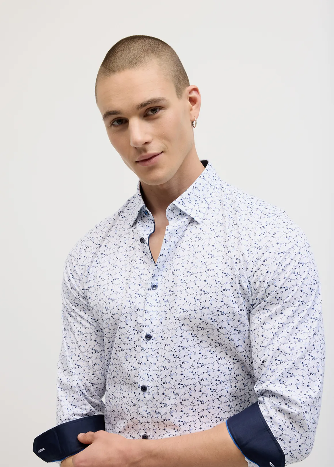 Young Floral Print Long Sleeve Shirt - BLUE