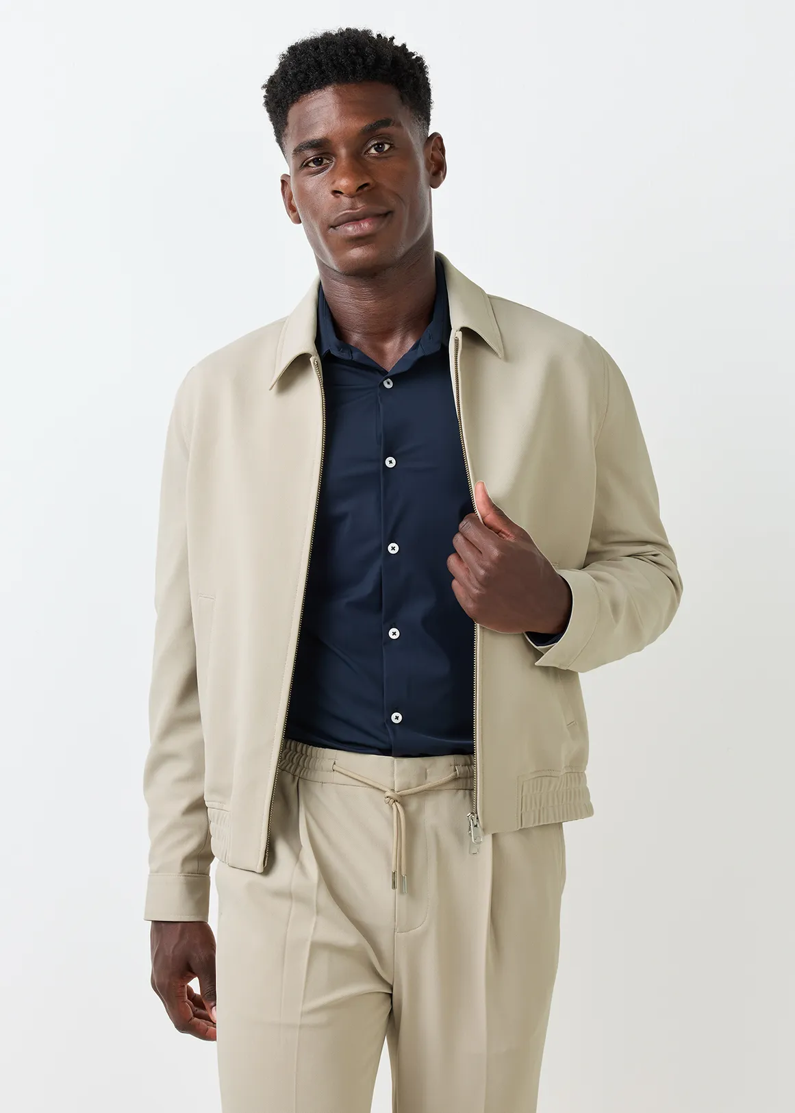 Zip-up Flex Comfort Stretch Harrington Jacket - NATURAL