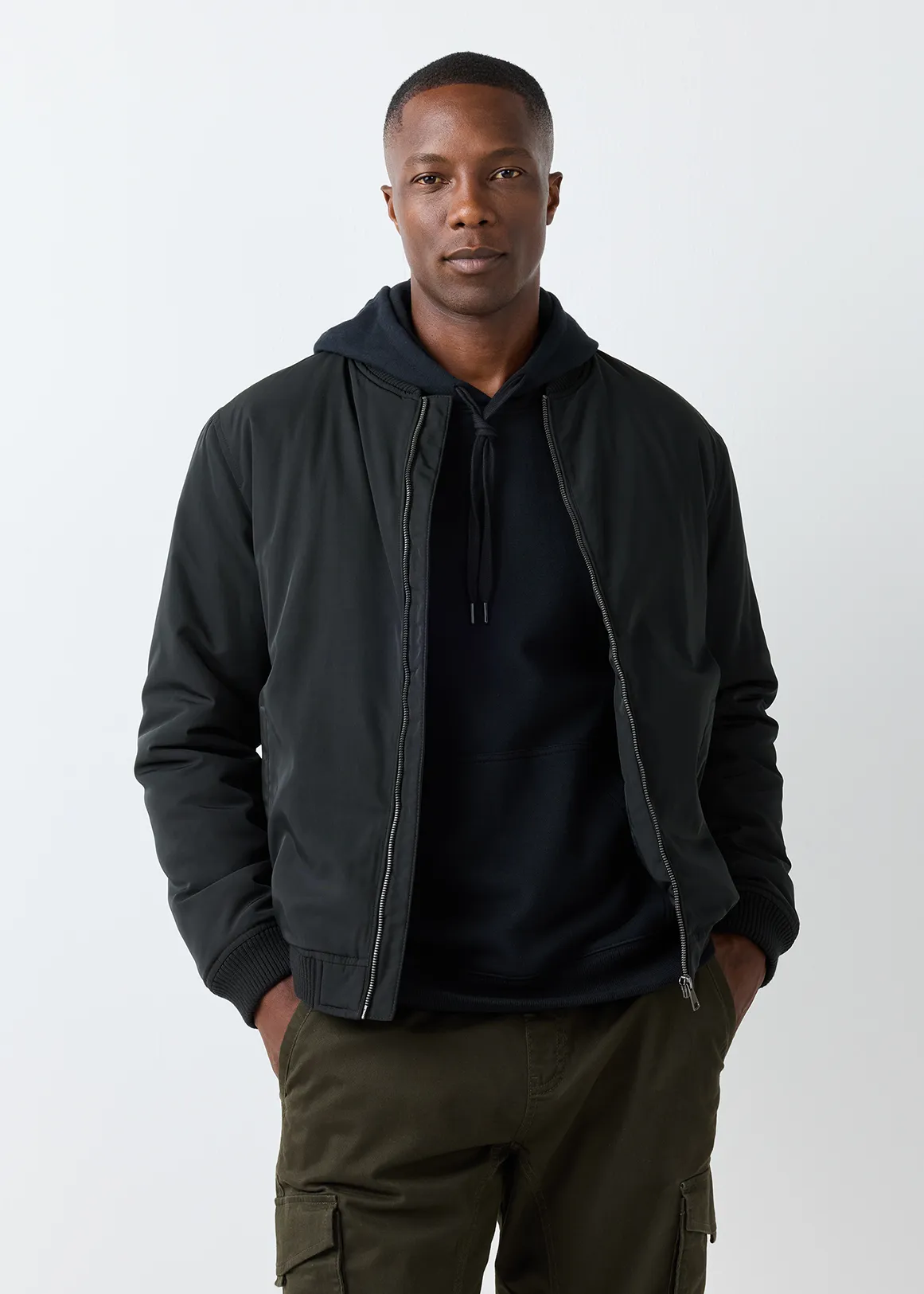 Zip-up Twill Bomber Jacket - BLACK