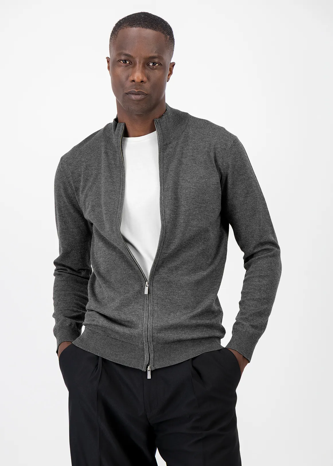 Zip-up Viscose Blend Sweater - CHARCOAL MELANG