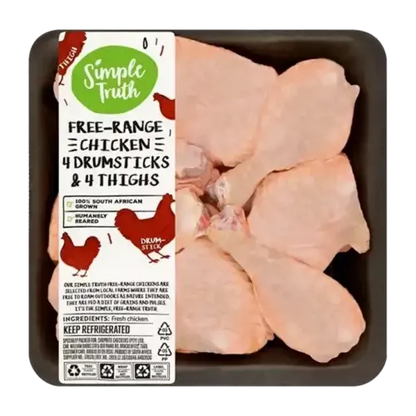 Simple Truth Free-Range Chicken 4 Drumsticks & 4 Thighs Per kg