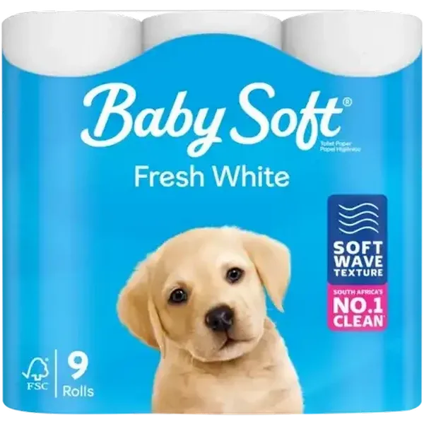 Baby Soft Fresh White 2 Ply Toilet Tissue Roll 9 Pack