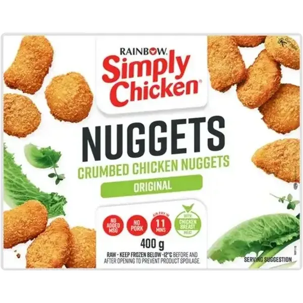 RAINBOW Simply Chicken Frozen Crumbed Chicken Nuggets 400g