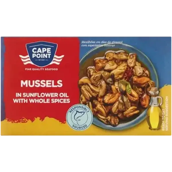 Cape Point Mussels in Sunflower Oil with Whole Spices 85g