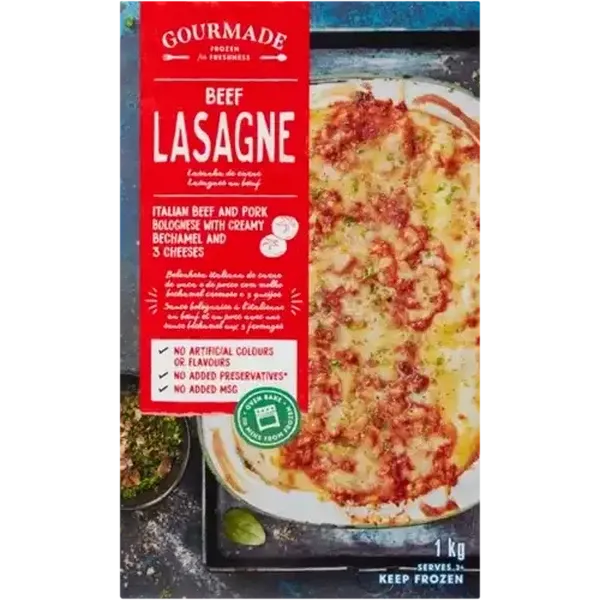 Gourmade Frozen Beef Lasagne Ready Meal 1kg