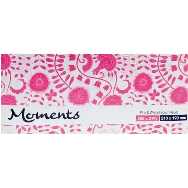 Moments 2 Ply Pink & White Facial Tissues 200 Pack