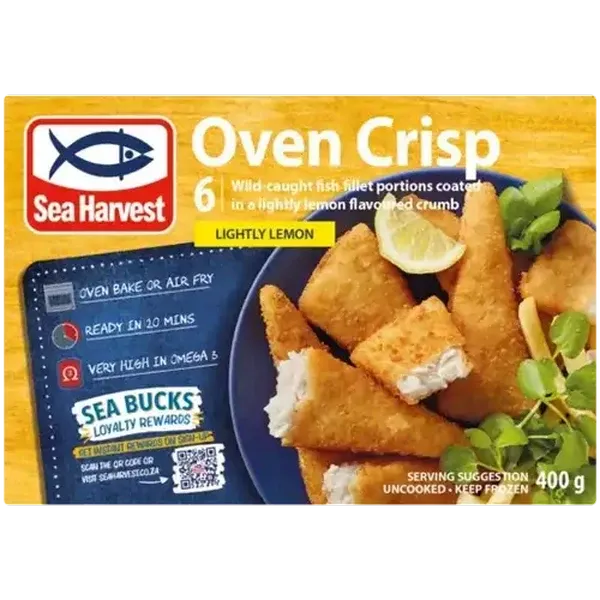 Sea Harvest Oven Crisp Lightly Lemon Frozen Crumbed Fish Fillet Portions 400g