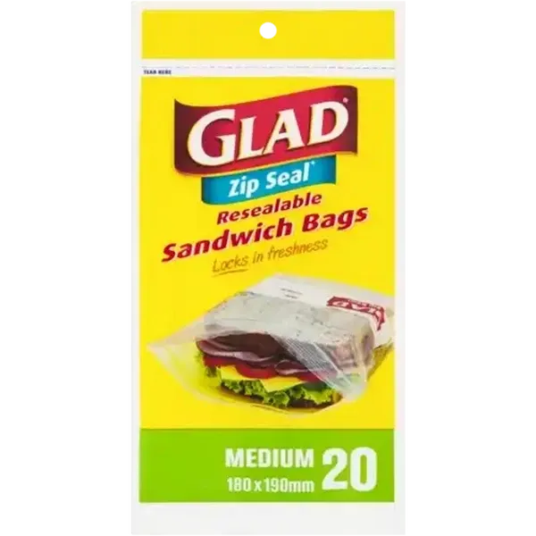 Glad Zip Seal Medium Resealable Sandwich Bags 20 Pack