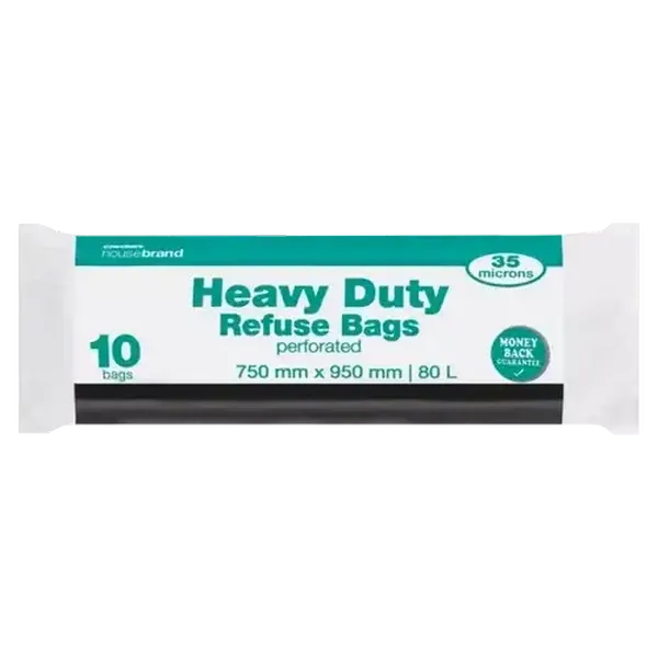 Checkers Housebrand 10 Pack Black Heavy Duty Refuse Bags 750mm x 950mm 80L
