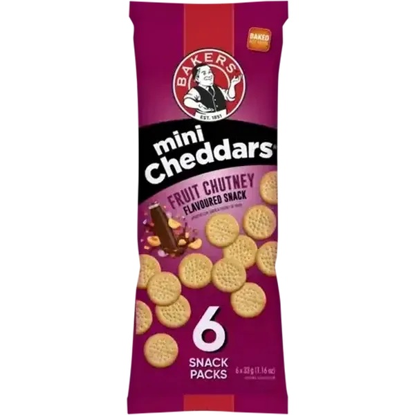Bakers Fruit Chutney Flavoured Mini Cheddars Pack 6 x 33g