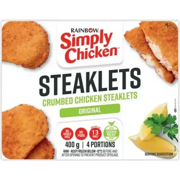 RAINBOW Simply Chicken Frozen Original Crumbed Chicken Steaklets 400g