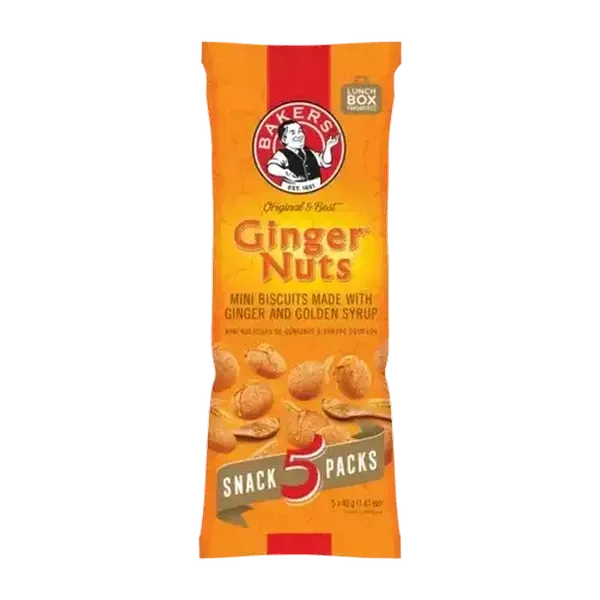 Bakers Ginger Nuts Mini Ginger & Golden Syrup Flavoured Biscuits 5 x 40g