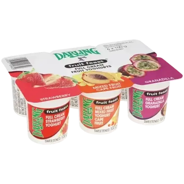 Darling Full Cream Strawberry, Mixed Fruit, Granadilla Flavoured Fruit Freast Yoghurt 6 x 100g