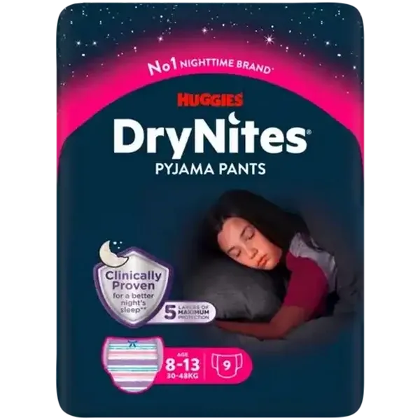 DryNites Girls 8-15 Years Pyjama Pants 9 Pack