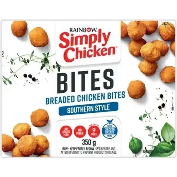 RAINBOW Simply Chicken Frozen Southern Style Breaded Chicken Bites 350g