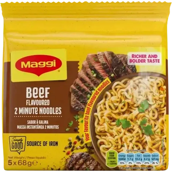 Maggi Beef Flavoured 2 Minute Noodles 5 x 68g