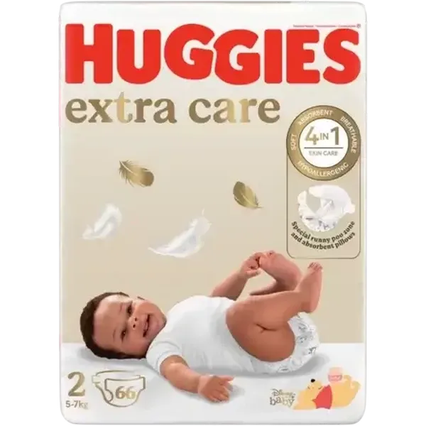 Huggies Extra Care Size 2 Disposable Nappies 66 Pack